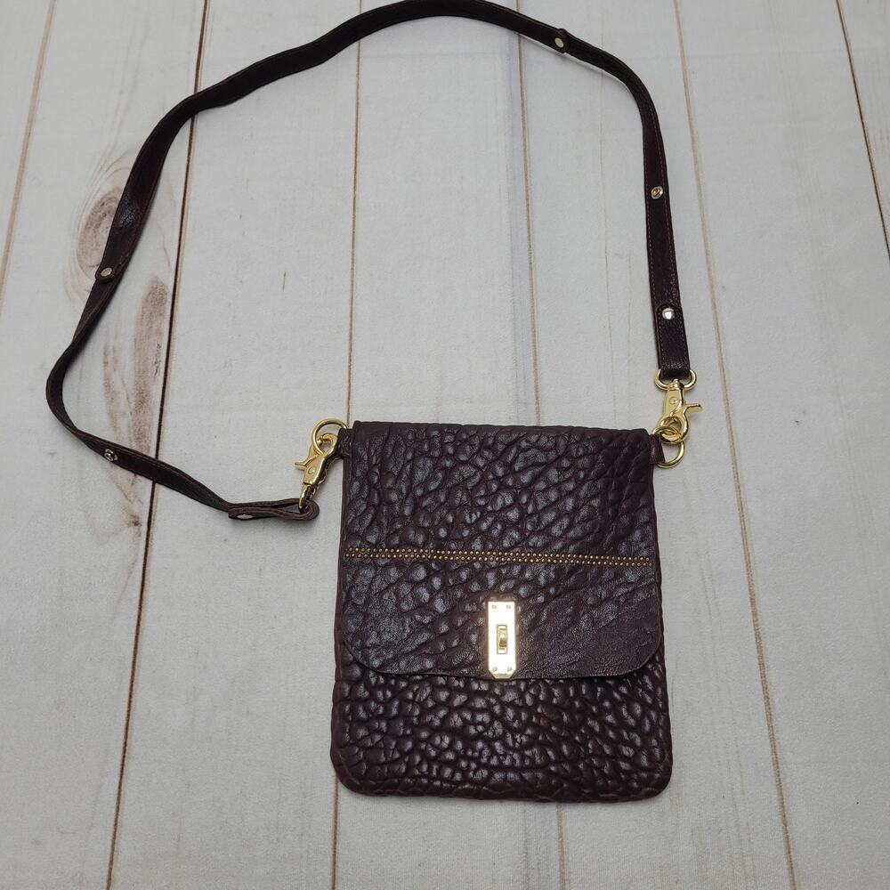 Quyenn Gia brown leather crossbody bag luxury minimalist flap gold studded LA